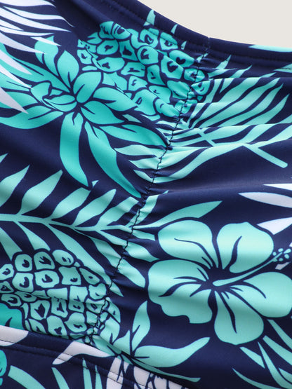 Tropical Floral Print Ruched Swim Dress