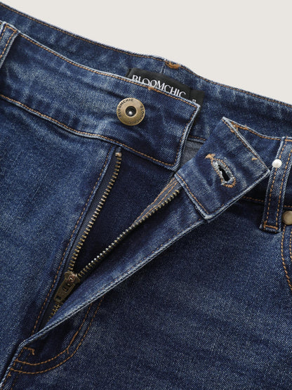 Raw Hem Stretchy Straight-Leg Denim Shorts