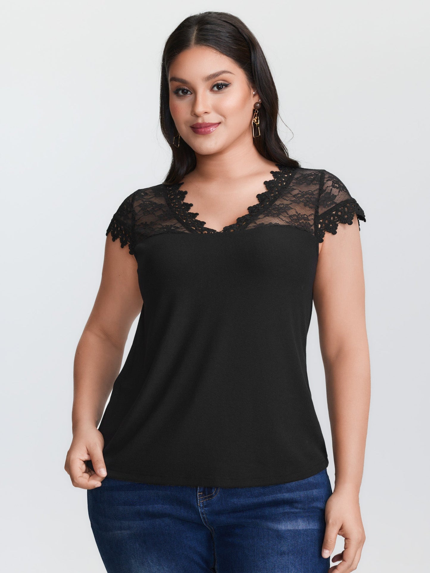 Stretchy Lace V-Neckline Top