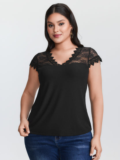 Stretchy Lace V-Neckline Top