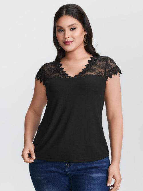 Stretchy Lace V-Neckline Top