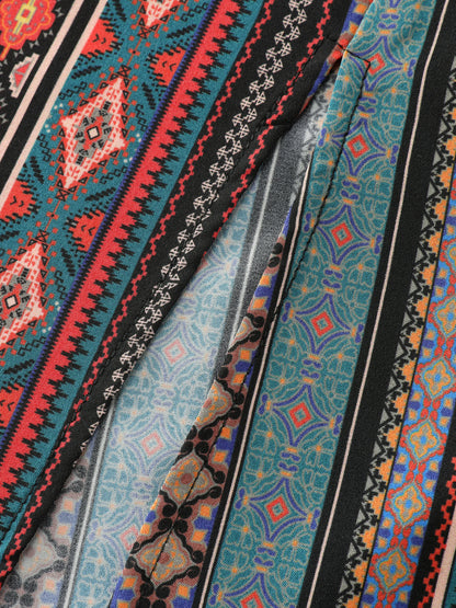 Boho Stripe Print Shirred Waist Midi Dress