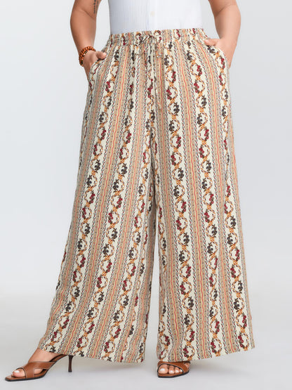 Geometric Stripe Print Pockets Straight-Leg Pants