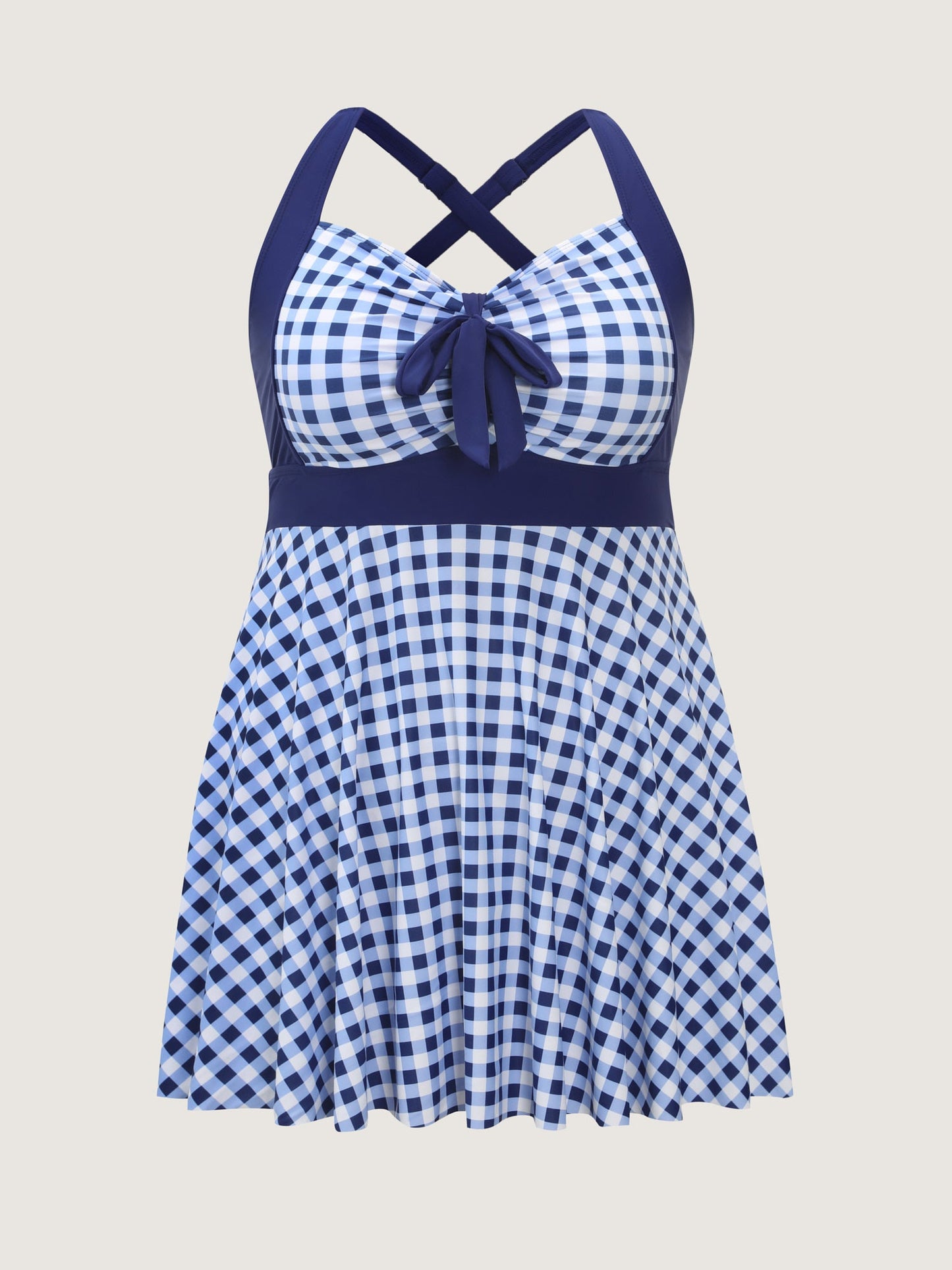 Checkered Print Fit And Flare Swim Dress