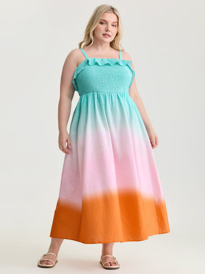 Pure Cotton Color Gradient Ruffled Maxi Dress