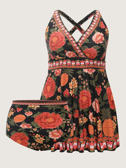 Floral Print Contrast Edge Swim Dress