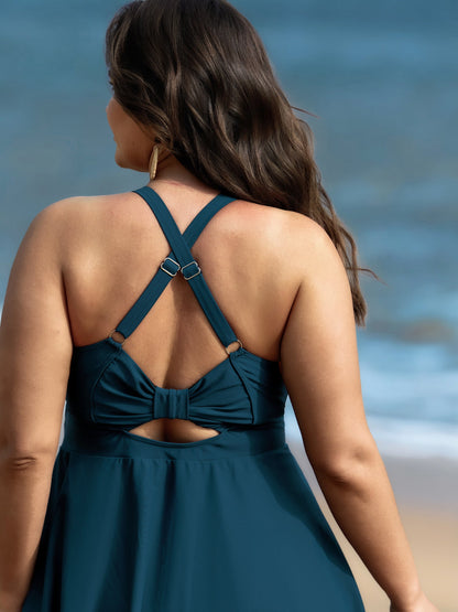 Bow Cut-Out Back Sheer Swim Dress