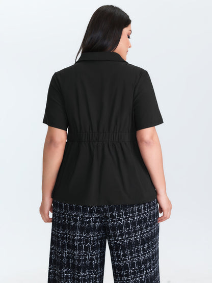 Suit Collar Button Detail Plain Blouse