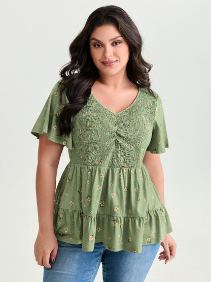 Supersoft Floral Shirred Stretchy Knit Top
