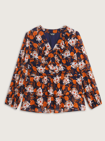 Floral Layered Hem Stretchy Waist Blouse