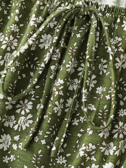 Dense Floral Print Cinched-Waist Midi Dress