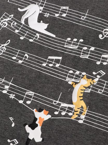 Cat Tunes Print Stretchy T-Shirt