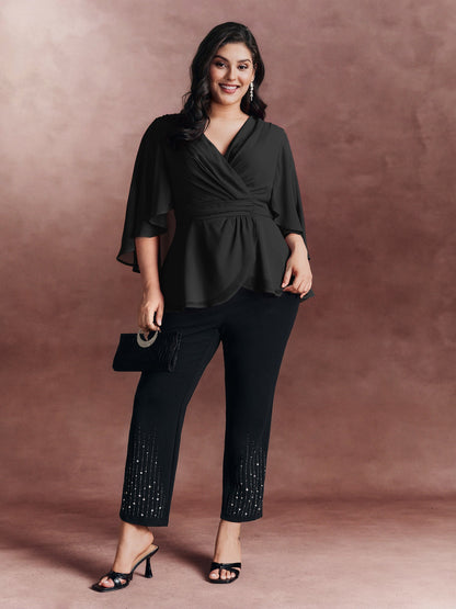 Chiffon Shawl Layered Sheer Blouse