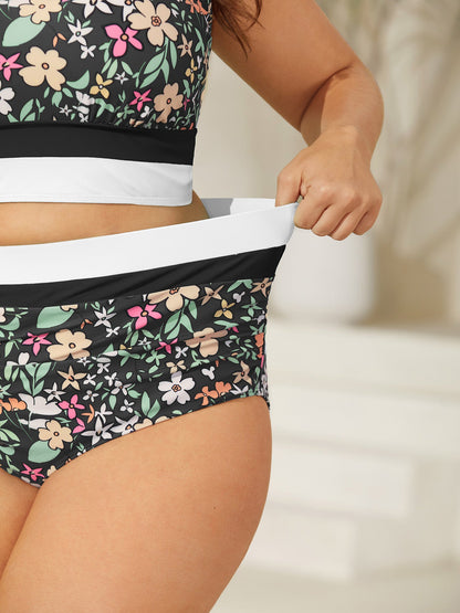 Floral Print Color Contrast Swim Bottoms