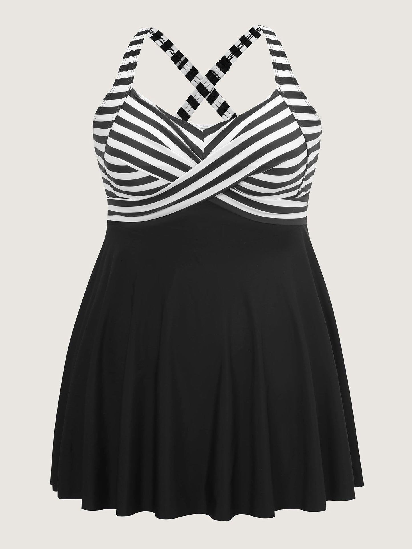 Striped Contrast Twist Front Swim Dress