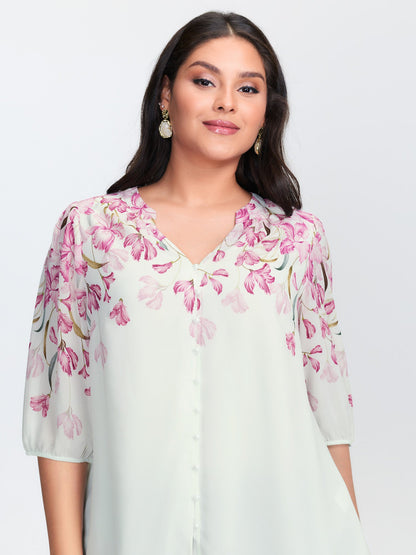 Floral Print Layered Notched Collar Blouse