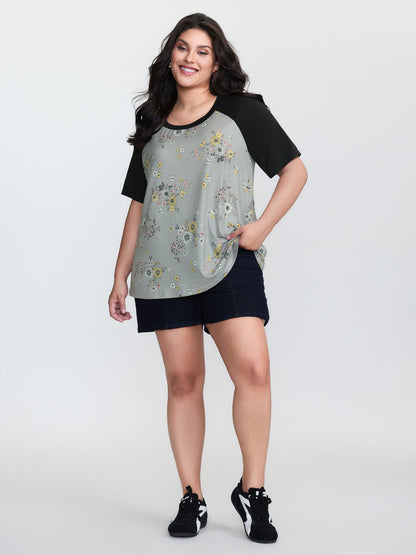Floral Print Contrast Raglan Sleeve T-Shirt