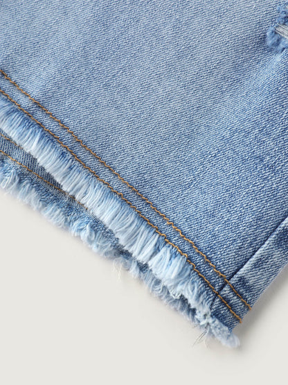 Faded Mid-Rise Stretchy Denim Shorts