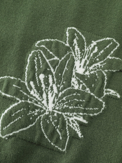 Floral Pattern Jacquard Button Knit Cardigan