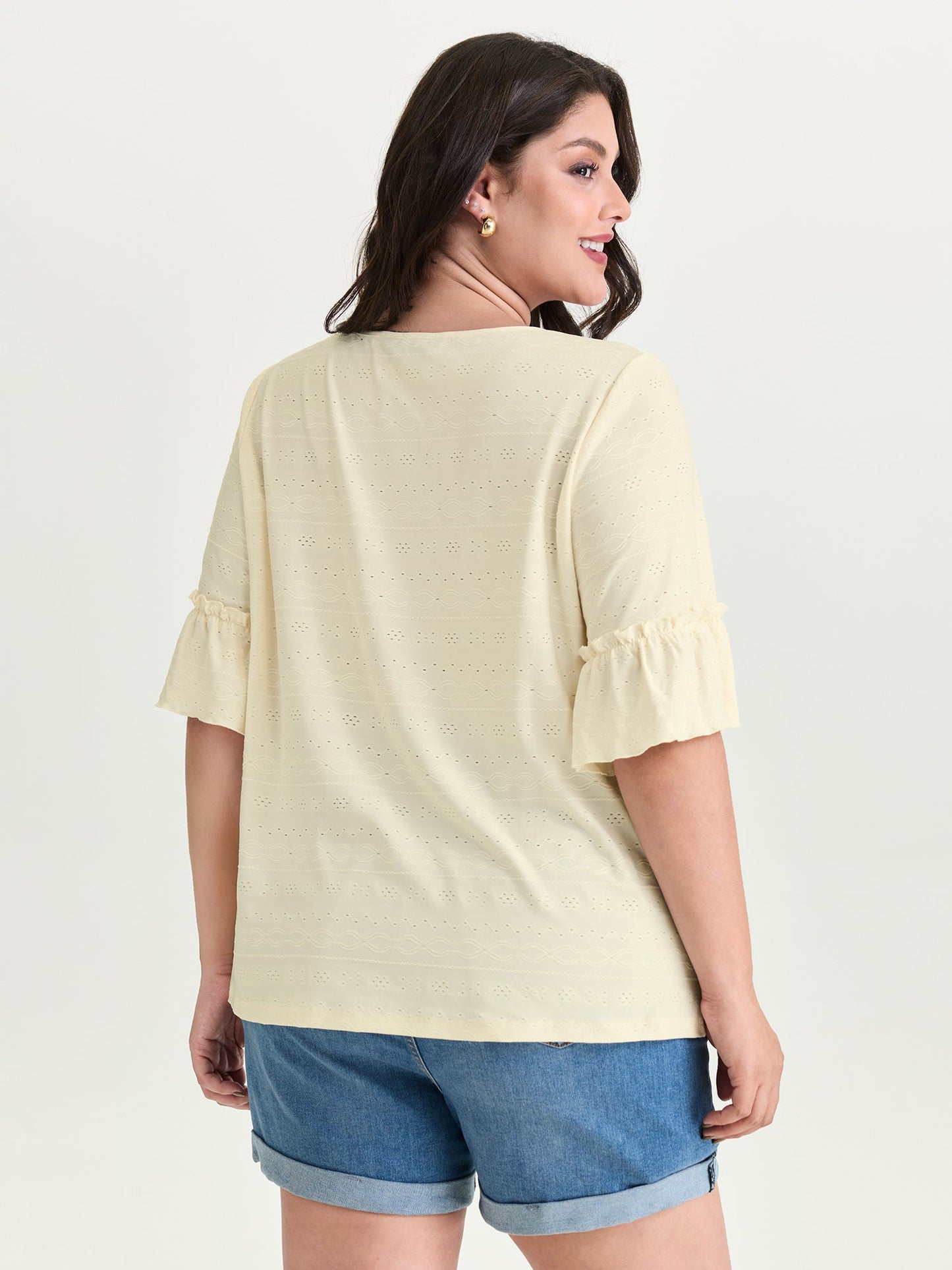 Textured Ruffled Sleeve Flowy T-Shirt