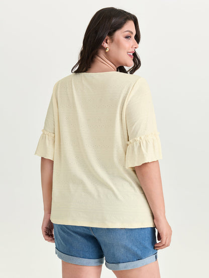 Textured Ruffled Sleeve Flowy T-Shirt