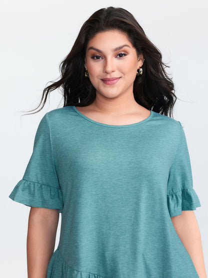Supersoft Stretchy Ruffled Hem Plain Knit Top