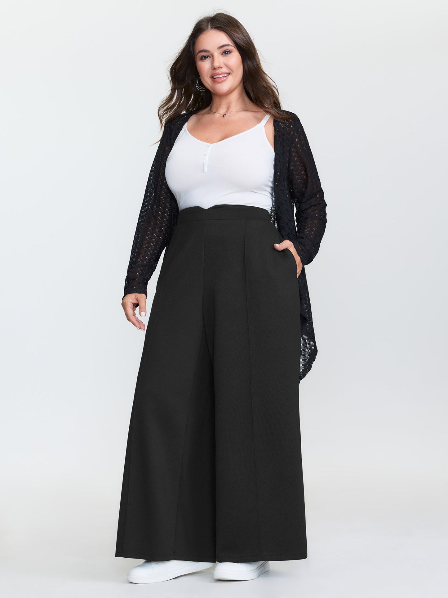 Stretchy High Waisted Pockets Straight Leg Pants