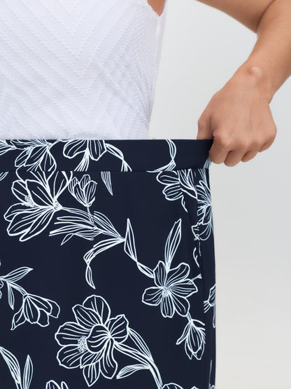 Floral Print Pull-On Wide-Leg Pants