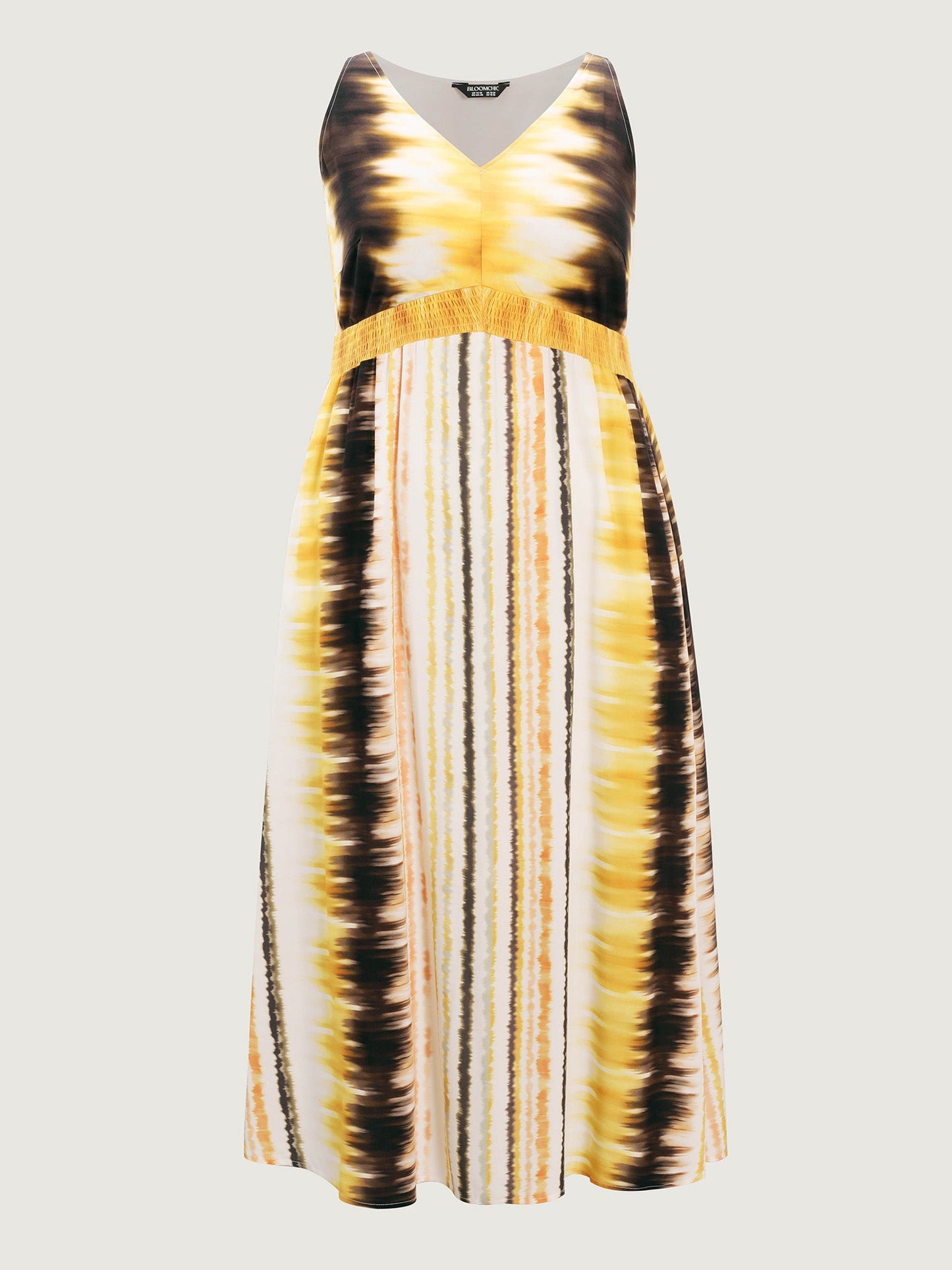 Color Gradient V-Neck Shirred Waist Maxi Dress