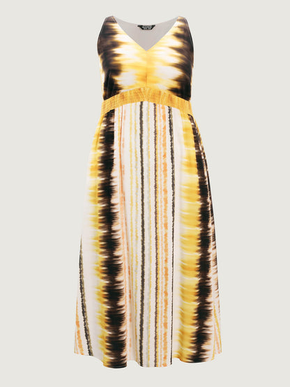 Color Gradient V-Neck Shirred Waist Maxi Dress