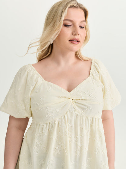 Ruched Bodice Textured Babydoll Blouse