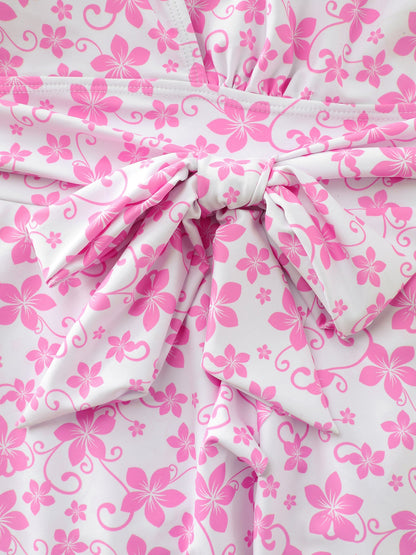 Cute Floral Print Anti-Float Tie Swim Dress