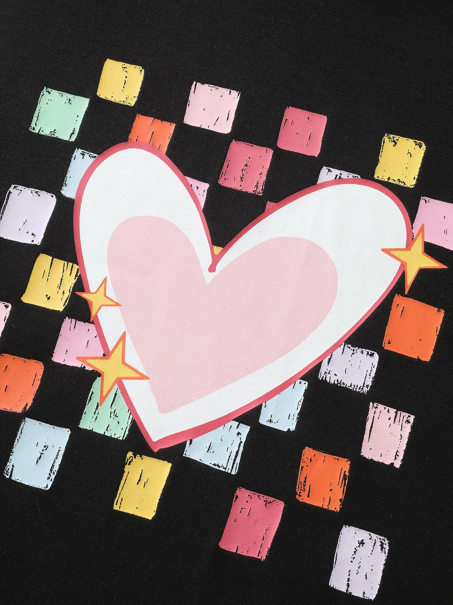 Multi-Color Heart Stretchy Round Neck T-Shirt