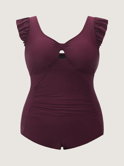 Ruched Tummy-Control Flutter Sleeve One-Piece Swimsuit