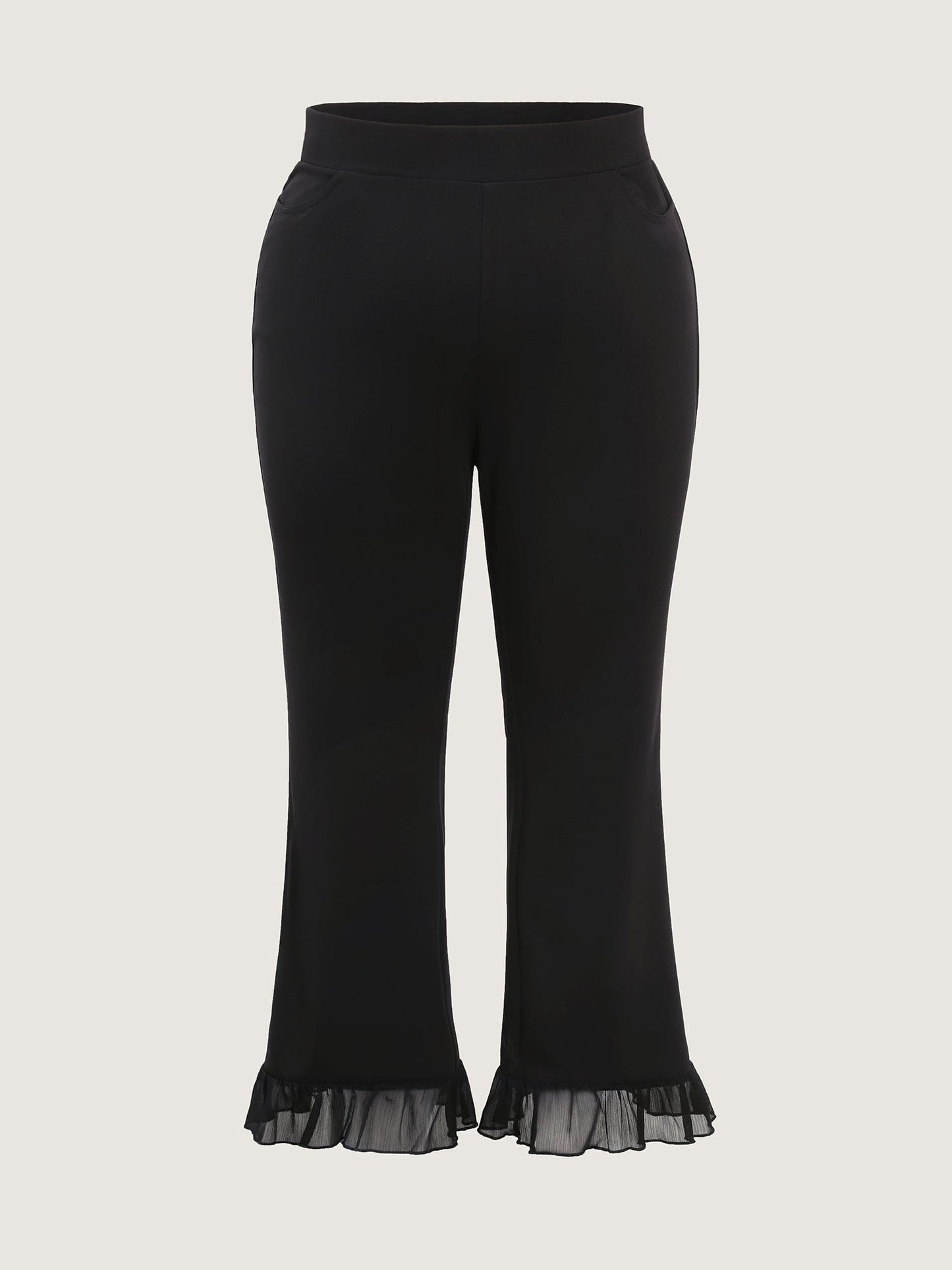 Ruffled Flared Hem Plain Pants
