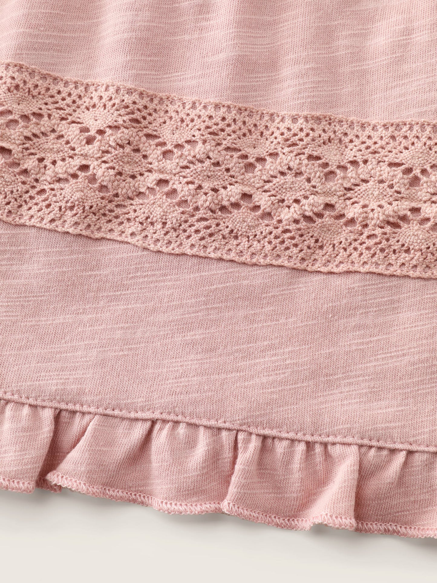 Lace Trim Ruffled Hem Plain Knit Top