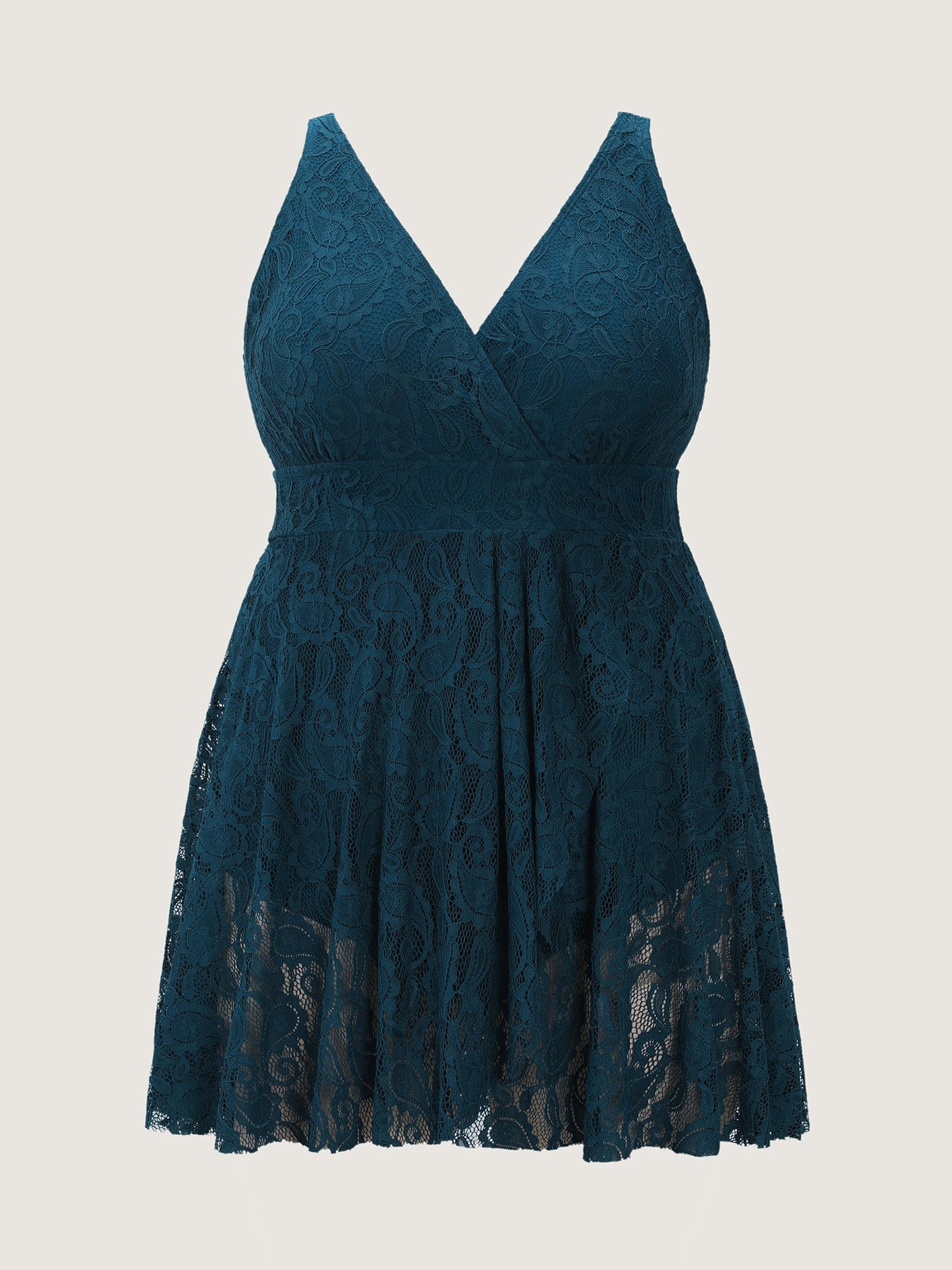 Lace Curvy Hem Fit And Flare Swim Dress