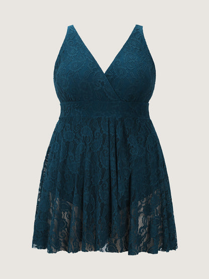 Lace Curvy Hem Fit And Flare Swim Dress
