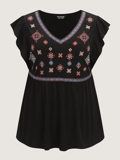 Supersoft Floral Embroidered Stretchy Knot Top