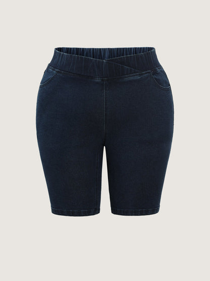 Elastic Back Waistband Skinny-Fit Denim Shorts