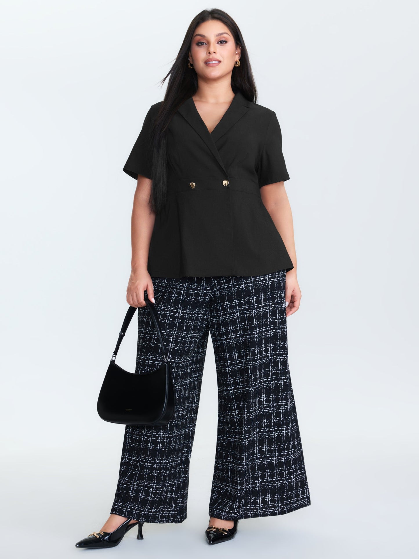 Suit Collar Button Detail Plain Blouse