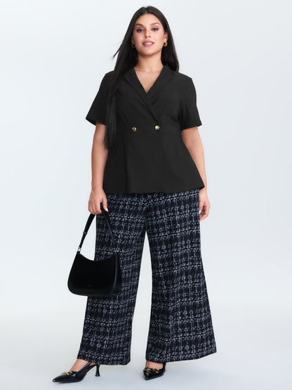 Suit Collar Button Detail Plain Blouse