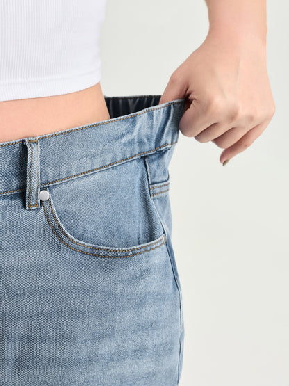 Stretchy Waist Faded Denim Shorts
