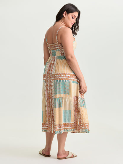 Colorblock Print Tiered Cami Midi Dress