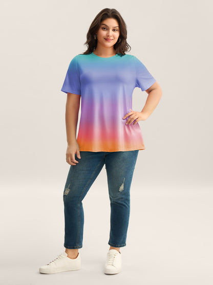 Ombre Gradient Crew Neck Curvy T-Shirt