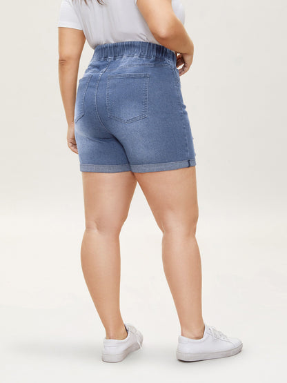 plus size  Pull-On Drawstring Elastic Waist Denim Shorts