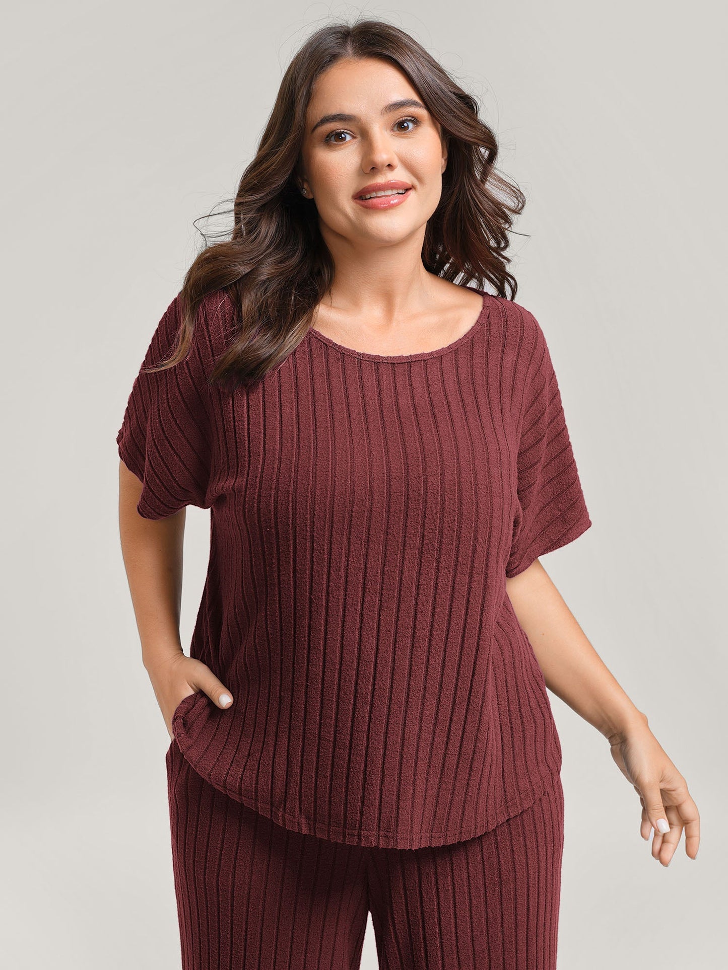 Stretchy Pit Strip Solid Loungewear Set