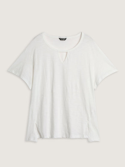 Pure Cotton Keyhole Neckline Flowy T-Shirt