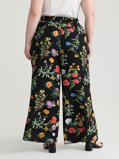 Floral Print Stretchy Waist Wide-Leg Pants