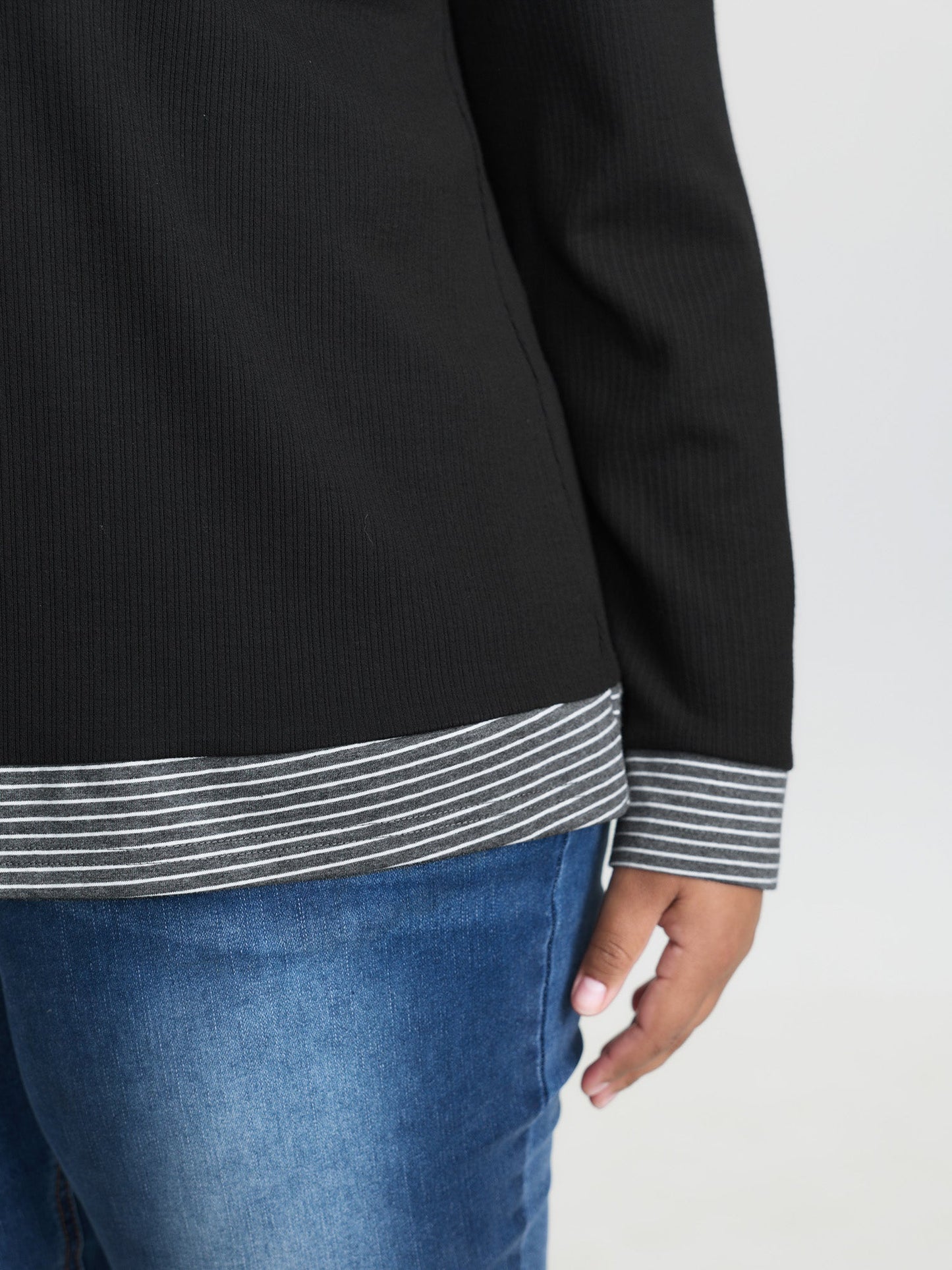 Striped Contrast Button Placket T-Shirt